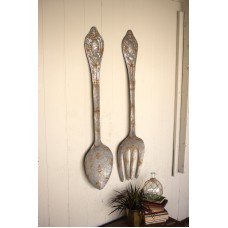 Rustic Set of 2 Metal Fork and Spoon Wall Decor Utensil Art Silverware Recycled 639036890950  142715485326